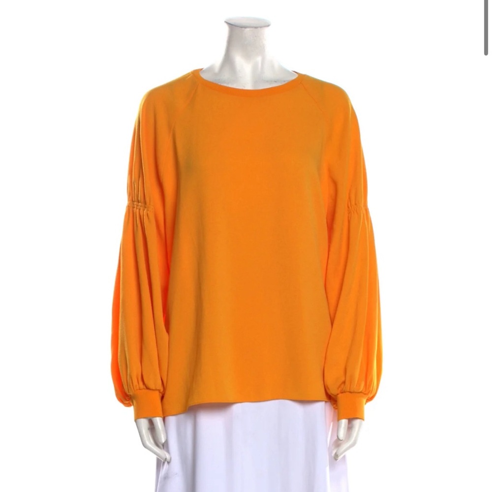 Tibi Orange Rouched Sweatshirt Top, Size XXS